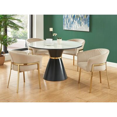 Vente-unique Set van 6 stoelen met armleuningen van velours en goudkleurig metaal - Beige - ZAOVA - van Pascal Morabito Vente-unique Set van 6 stoelen met armleuningen van velours en goudkleurig metaal - Beige - ZAOVA - van Pascal Morabito