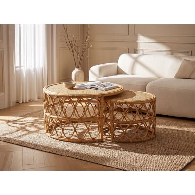 Vente-unique Inschuifbare salontafel van rotan - Naturelkleurig - RONITA Vente-unique Inschuifbare salontafel van rotan - Naturelkleurig - RONITA