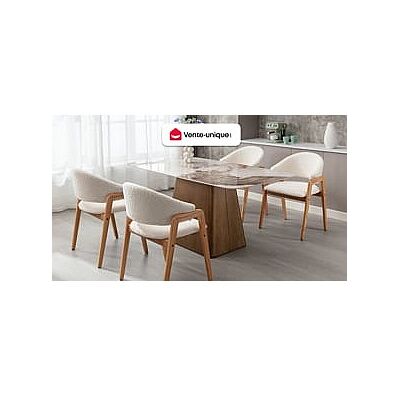 Vente-unique Set van 2 stoelen met armleuningen van boucléstof en heveahout - Wit - SOLUNA Vente-unique Set van 2 stoelen met armleuningen van boucléstof en heveahout - Wit - SOLUNA
