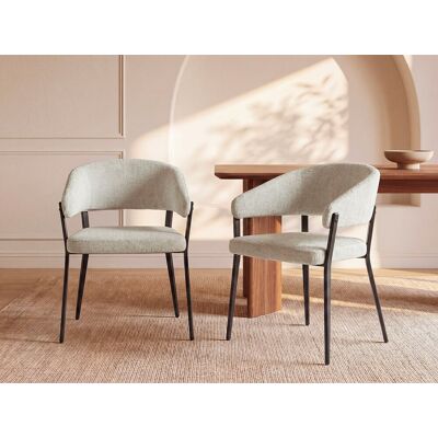 Vente-unique Set van 6 stoelen met armleuningen van stof en zwart metaal - Beige - AVRELA Vente-unique Set van 6 stoelen met armleuningen van stof en zwart metaal - Beige - AVRELA