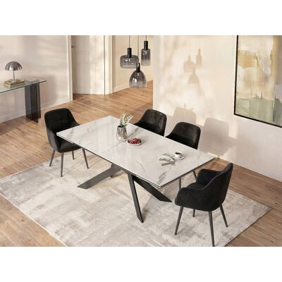 Vente-unique Verlengbare eettafel 8 tot 12 personen van keramiek, gehard glas en metaal - Wit marmereffect en antraciet - COREMA van Maison Céphy Vente-unique Verlengbare eettafel 8 tot 12 personen van keramiek, gehard glas en metaal - Wit marmereffect en antraciet - COREMA van Maison Céphy