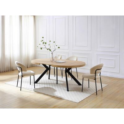 Vente-unique Uitschuifbare eettafel 6 tot 12 plaatsen van mdf en staal - Licht naturel en zwart - KOMONI Vente-unique Uitschuifbare eettafel 6 tot 12 plaatsen van mdf en staal - Licht naturel en zwart - KOMONI