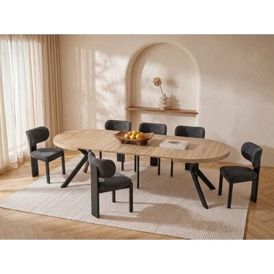 Vente-unique Uitschuifbare eettafel voor 6 tot 12 personen, gemaakt van MDF en staal - Licht naturel en zwart - KOMONI Vente-unique Uitschuifbare eettafel voor 6 tot 12 personen, gemaakt van MDF en staal - Licht naturel en zwart - KOMONI