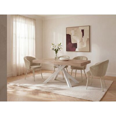 Vente-unique Uitschuifbare eettafel 6-10 personen in MDF en metaal - Houteffect en wit - CATONAV Vente-unique Uitschuifbare eettafel 6-10 personen in MDF en metaal - Houteffect en wit - CATONAV