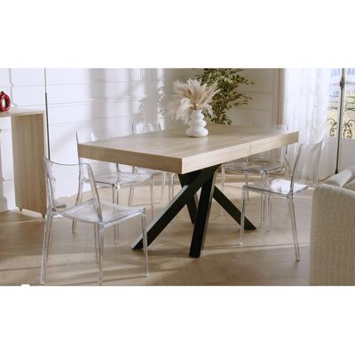 Vente-unique Uitschuifbare eettafel 6-10 personen in MDF en metaal - Houtlook en wit - CATONAV Vente-unique Uitschuifbare eettafel 6-10 personen in MDF en metaal - Houtlook en wit - CATONAV