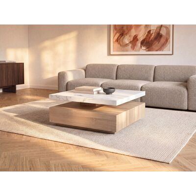 Vente-unique Draaiende salontafel met 1 lade in MDF - Zwarte marmereffect en houteffect - KYRIA Vente-unique Draaiende salontafel met 1 lade in MDF - Zwarte marmereffect en houteffect - KYRIA