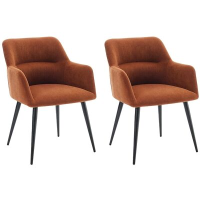 Vente-unique Set van 2 stoelen met armleuningen van stof en zwart metaal - Terracotta - HEKA Vente-unique Set van 2 stoelen met armleuningen van stof en zwart metaal - Terracotta - HEKA