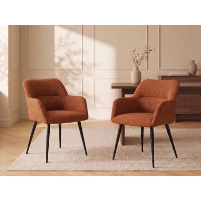 Vente-unique Set van 2 stoelen met armleuningen van stof en zwart metaal - Terracotta - HEKA Vente-unique Set van 2 stoelen met armleuningen van stof en zwart metaal - Terracotta - HEKA