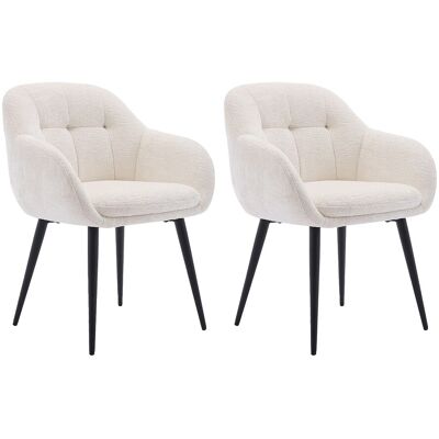 Vente-unique Set van 2 stoelen met armleuningen van stof met textuur en zwart metaal - Crèmewit - LASSANDRA van Pascal Morabito Vente-unique Set van 2 stoelen met armleuningen van stof met textuur en zwart metaal - Crèmewit - LASSANDRA van Pascal Morabito