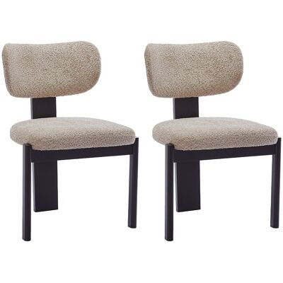 Vente-unique Set van 2 stoelen van boucléstof en heveahout - Taupegrijs en zwart - WILANA Vente-unique Set van 2 stoelen van boucléstof en heveahout - Taupegrijs en zwart - WILANA