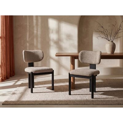 Vente-unique Set van 2 stoelen in boucléstof en zwart rubberhout - Taupe - WILANA Vente-unique Set van 2 stoelen in boucléstof en zwart rubberhout - Taupe - WILANA