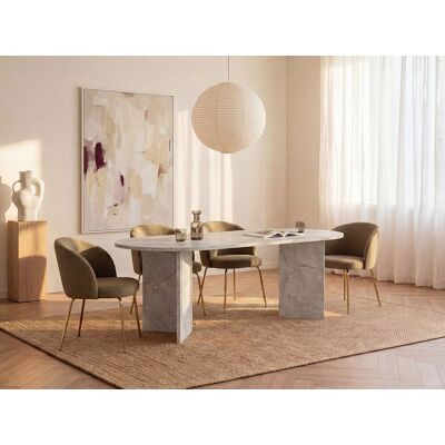 Vente-unique Eettafel 8 plaatsen - Wit marmereffect - TOPANIA Vente-unique Eettafel 8 plaatsen - Wit marmereffect - TOPANIA
