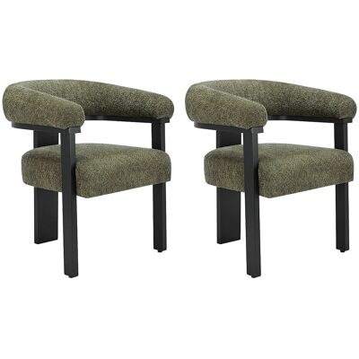 Vente-unique Set van 2 stoelen met armleuningen van boucléstof en heveahout - Kaki en zwart - LIVELIA van Pascal MORABITO Vente-unique Set van 2 stoelen met armleuningen van boucléstof en heveahout - Kaki en zwart - LIVELIA van Pascal MORABITO