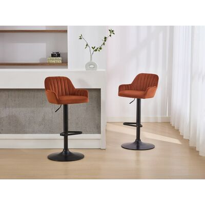 Vente-unique Set van 2 barkrukken van velours en zwart metaal - Verstelbare hoogte - Terracotta - ELEANA Vente-unique Set van 2 barkrukken van velours en zwart metaal - Verstelbare hoogte - Terracotta - ELEANA