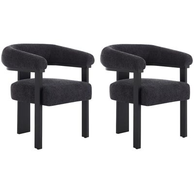 Vente-unique Set van 2 stoelen met armleuningen van boucléstof en heveahout - Zwart - LIVELIA van Pascal MORABITO Vente-unique Set van 2 stoelen met armleuningen van boucléstof en heveahout - Zwart - LIVELIA van Pascal MORABITO