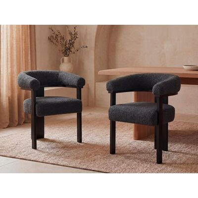 Vente-unique Set van 2 stoelen met armleuningen van boucléstof en heveahout - Zwart - LIVELIA Vente-unique Set van 2 stoelen met armleuningen van boucléstof en heveahout - Zwart - LIVELIA