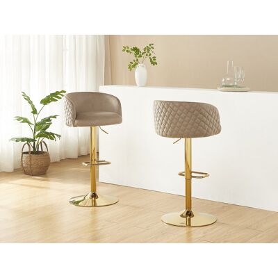 Vente-unique Set van 2 barkrukken in fluweel en goudkleurig metaal - Regelbare hoogte - Beige - PERLANITA van Pascal Morabito Vente-unique Set van 2 barkrukken in fluweel en goudkleurig metaal - Regelbare hoogte - Beige - PERLANITA van Pascal Morabito