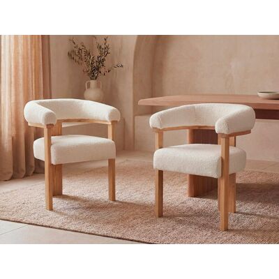 Vente-unique Set van 2 stoelen met armleuningen van boucléstof en hout - Wit en naturel - LIVELIA door Vente-unique Set van 2 stoelen met armleuningen van boucléstof en hout - Wit en naturel - LIVELIA door