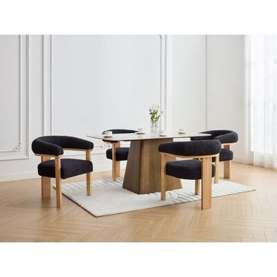 Vente-unique Set van 2 stoelen met armleuningen van boucléstof en heveahout - Zwart en naturel - LIVELIA van Pascal MORABITO Vente-unique Set van 2 stoelen met armleuningen van boucléstof en heveahout - Zwart en naturel - LIVELIA van Pascal MORABITO
