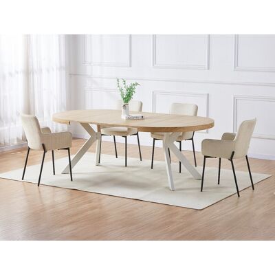 Vente-unique Uitschuifbare eettafel voor 4 tot 8 personen van MDF en staal - Licht natuurlijk en wit - KOMONI Vente-unique Uitschuifbare eettafel voor 4 tot 8 personen van MDF en staal - Licht natuurlijk en wit - KOMONI