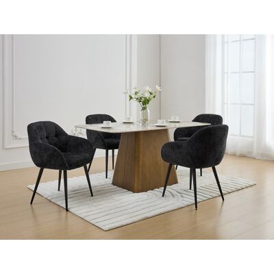 Vente-unique Set van 6 stoelen met armleuningen van stof met textuur en metaal - Zwart - LASSANDRA van Pascal Morabito Vente-unique Set van 6 stoelen met armleuningen van stof met textuur en metaal - Zwart - LASSANDRA van Pascal Morabito