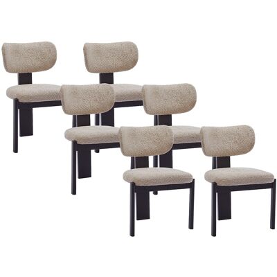Vente-unique Set van 6 stoelen van boucléstof en heveahout - Taupegrijs en zwart - WILANA Vente-unique Set van 6 stoelen van boucléstof en heveahout - Taupegrijs en zwart - WILANA