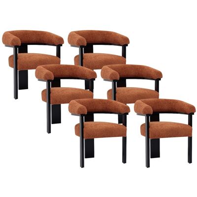 Vente-unique Set van 6 stoelen met armleuningen van boucléstof en heveahout - Terracotta en zwart - LIVELIA van Pascal MORABITO Vente-unique Set van 6 stoelen met armleuningen van boucléstof en heveahout - Terracotta en zwart - LIVELIA van Pascal MORABITO