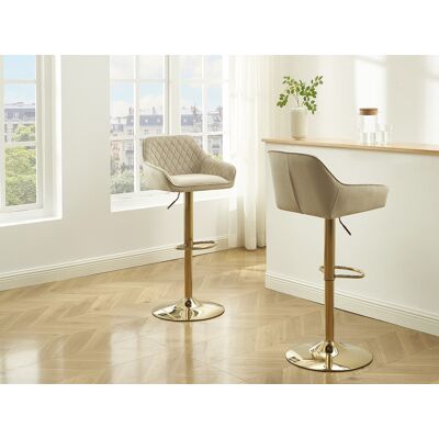 Vente-unique Set van 2 barkrukken van fluweel en goudkleurig metaal - In hoogte verstelbaar - Beige - TAVOA Vente-unique Set van 2 barkrukken van fluweel en goudkleurig metaal - In hoogte verstelbaar - Beige - TAVOA