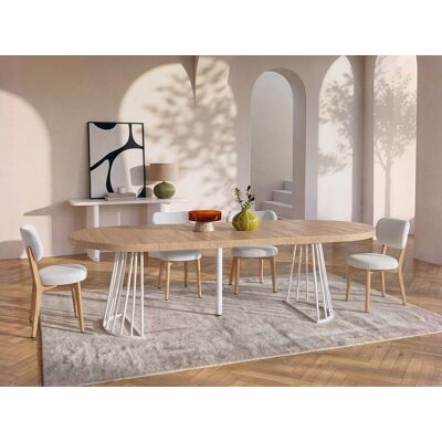 Vente-unique Uitschuifbare eettafel voor 2 tot 12 personen van MDF en staal - Licht naturel en wit - FIRELA Vente-unique Uitschuifbare eettafel voor 2 tot 12 personen van MDF en staal - Licht naturel en wit - FIRELA