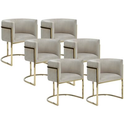 Vente-unique Set van 6 stoelen met armleuningen - Velours en roestvrij staal - Beige en goudkleurig - PERIA - van Pascal Morabito Vente-unique Set van 6 stoelen met armleuningen - Velours en roestvrij staal - Beige en goudkleurig - PERIA - van Pascal Morabito