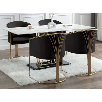Vente-unique Set van 6 stoelen met fluweel en metalen armleuningen - Zwart en goud - JOSETHE - van Pascal Morabito Vente-unique Set van 6 stoelen met fluweel en metalen armleuningen - Zwart en goud - JOSETHE - van Pascal Morabito