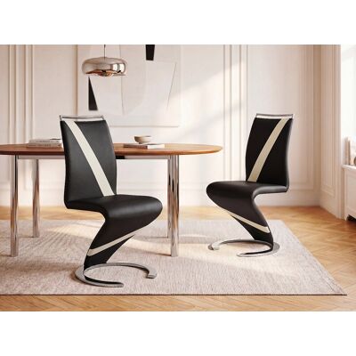 Vente-unique Set van 6 stoelen van kunstleer TWIZY - zwart met witte strepen Vente-unique Set van 6 stoelen van kunstleer TWIZY - zwart met witte strepen
