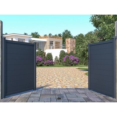 Vente-unique Draaipoort van aluminium antraciet - L305 x H165 cm - NAZARIO Vente-unique Draaipoort van aluminium antraciet - L305 x H165 cm - NAZARIO