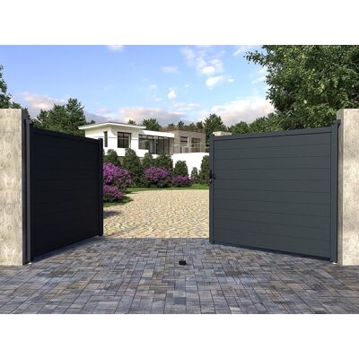 Vente-unique Gemotoriseerde draaipoort van aluminium antraciet - L397 x 166 cm - NAZARIO Vente-unique Gemotoriseerde draaipoort van aluminium antraciet - L397 x 166 cm - NAZARIO