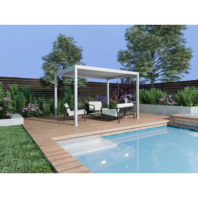 Vente-unique Bio-klimatische zelfdragende pergola van aluminium met draaibare lamellen - 12 m² - wit - AMALFI Vente-unique Bio-klimatische zelfdragende pergola van aluminium met draaibare lamellen - 12 m² - wit - AMALFI