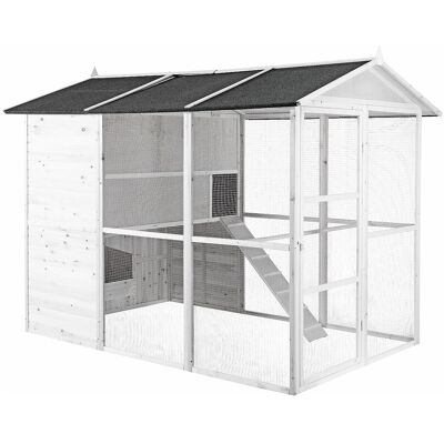 Vente-unique Houten kippenhok met afrastering - 10 kippen - L266 x D174 x H205 cm - Wit - FERAS Vente-unique Houten kippenhok met afrastering - 10 kippen - L266 x D174 x H205 cm - Wit - FERAS