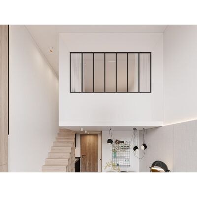 Vente-unique Glazen binnenraam van gepoedercoat aluminium en matglas - 210 x 105 cm (B x H) - Zwart - BAYVIEW Vente-unique Glazen binnenraam van gepoedercoat aluminium en matglas - 210 x 105 cm (B x H) - Zwart - BAYVIEW