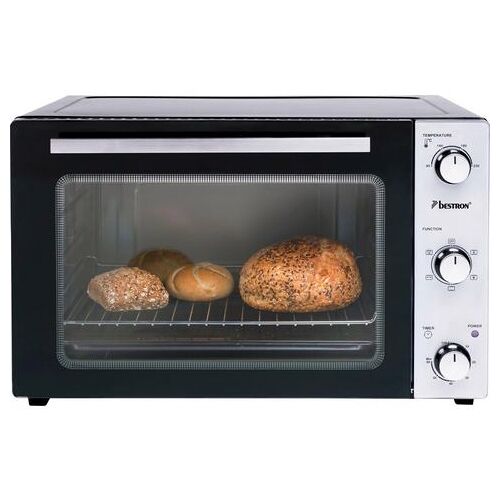 bestron Mini-oven AOV45, 2-in-1 apparaat met draaispit, 1800 w, edelstaal, zwart zwart