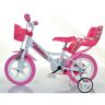 Dino Kinderfiets Unicorn Eenhoorn 12 inch met zijwieltjes, mand en poppenzitje wit framehoogte 22 cm