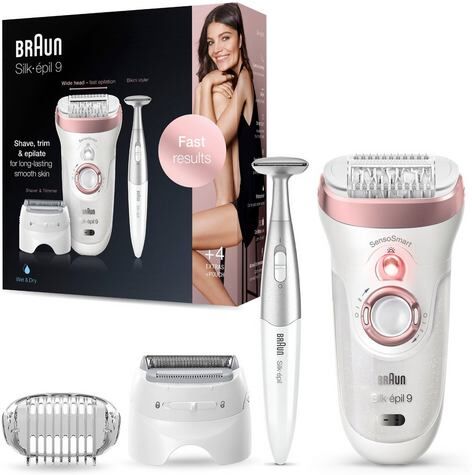 Braun epilator Silk-épil 9 9-890, SkinSpa SensoSmart epilator rozegoudkleur met 7 extra’s  - 134.99 - wit