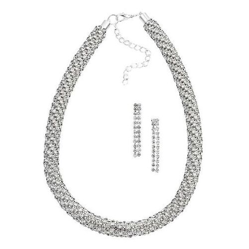 Firetti Set van oorring en ketting Stras-sieradenset, chic, elegant en glamoureus (set, 3-delig) zilver