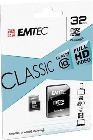 Emtec microSDHC 32GB Class 10 Classic met SD-adapter  - 7.99 - zwart - Size: 32