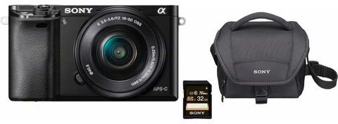 Sony Alpha ILCE-6000L systeemcamera, 16-50 mm zoom, incl. tas, 32 GB SD-kaart  - 579.99 - zwart