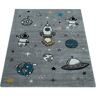 Paco Home Kindervloerkleed Diamond 100 3d-design, motief ruimte, raket & astronaut, kinderkamer grijs 80x150 cm