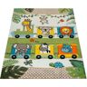 Paco Home Kindervloerkleed Diamond 635 3d-design, motief speelse dierentuindieren in de trein, kinderkamer groen 200x290 cm