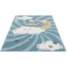 Carpet City Kindervloerkleed Anime9380 Vloerkleed maan, wolken, sterren, zachte pool blauw 80 cm x 150 cm x 11 mm
