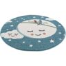 Carpet City Kindervloerkleed Anime9383 Sterretjes-vloerkleed met maan, zachte pool, gemakkelijk in onderhoud, kinderkamer blauw Ø 160 cm x 11 mm