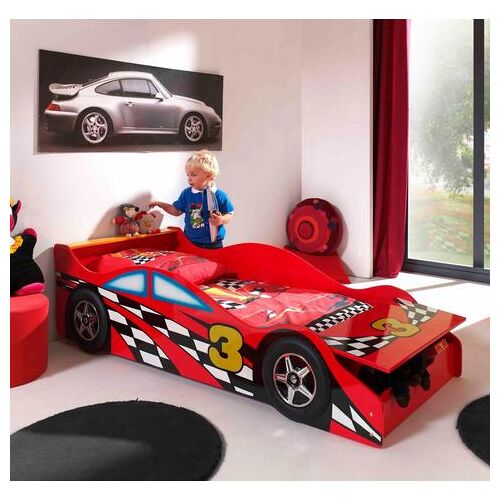 Vipack Kinderledikant Autobed, raceauto-bed met lattenbodem rood