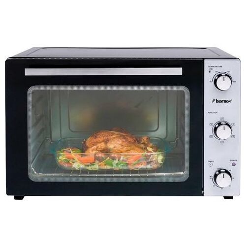 bestron Mini-oven AOV55, 2-in-1 apparaat met draaispit, edelstaal, zwart zwart