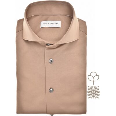 John Miller Overhemd Natural Comfort Knitted Organic Cotton Shirt Midden Bruin / male John Miller Overhemd Natural Comfort Knitted Organic Cotton Shirt Midden Bruin / male